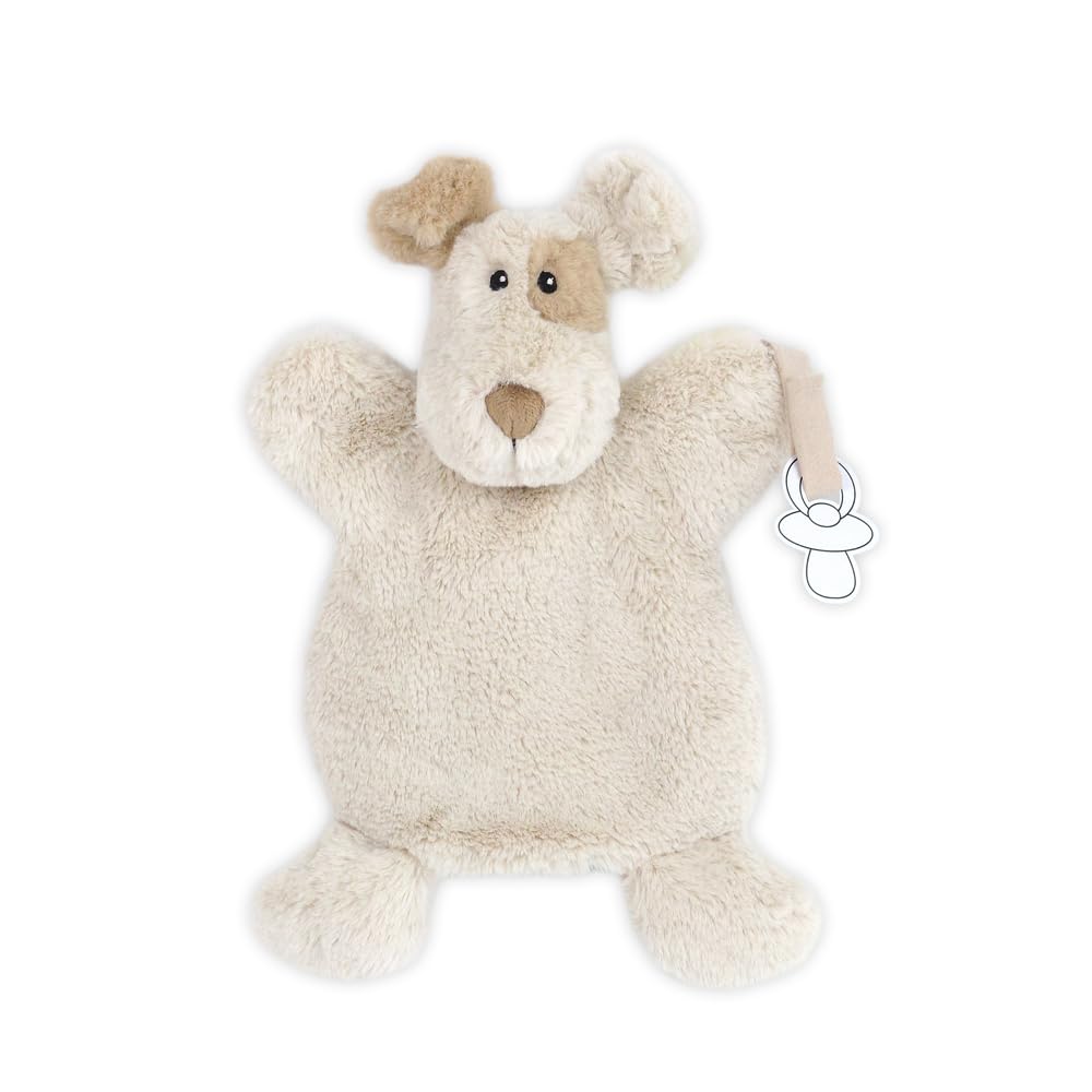 MON AMI Bogart Puppy pacifier holder puppet provides soothing comfort and easy pacifier access