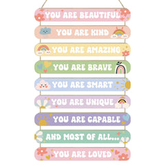 MONALET pastel wood signs hanging decor adds gentle inspiration to a girl's bedroom.