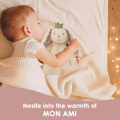 MON AMI Princess Bunny stroller-companion demonstrates portability and reassurance on outings.