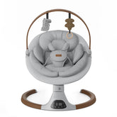 Monamii baby swing wood grain design enhances modern nurseries and provides soothing motion.