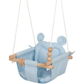 Monkey & Mouse baby swing in pale blue cotton canvas for indoor and outdoor use.