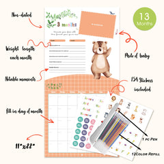 Monking Baby's First Year calendar stickers add color-coded milestones for fun reminders.