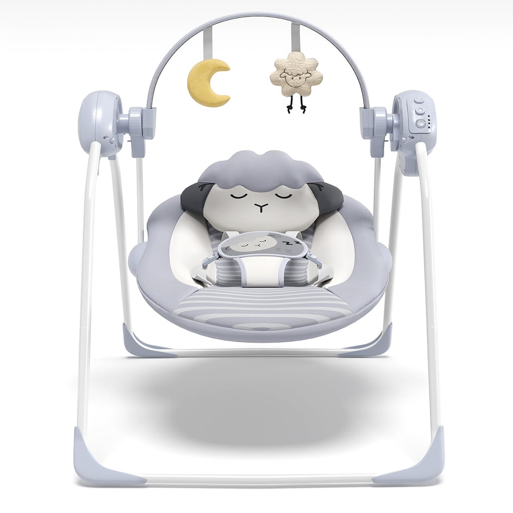 Monniebaby baby swing with little sheep design soothing visuals for infant comfort.