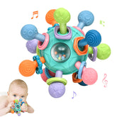 MonoTele teether with 12 chew points soothes gums during teething.