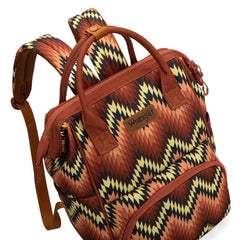 Montana West Wrangler Aztec diaper bag backpack back pocket layout supports quick-access essentials.