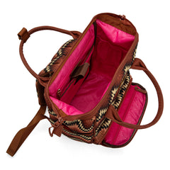 Montana West Wrangler Aztec diaper bag waterproof compartment protects gear in rain.