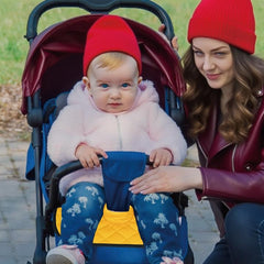 MOOB universal-fit yellow protector works with car seats, strollers, and high chairs.