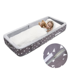 Mooedcoe triangle travel bed grey setup showing quick-inflate style and stability