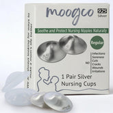 MoogCo original silver nursing cups close-up highlighting under-bra protection during feeds.
