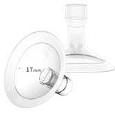 MOOMentaneous 17mm oval flange shields close-up for Medela compatibility and comfort.