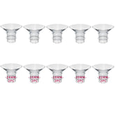 MOOMentaneous flange sizing kit all sizes close-up showing multiple 14–22mm flanges for comfortable pumping