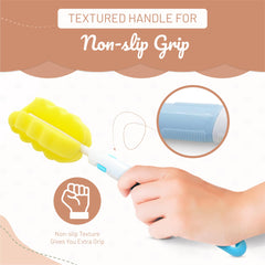 MooMoo Baby straw cleaning brush reaches small straw openings for hygienic sipping