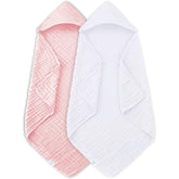 Moon Park hooded baby towel white close-up showing plush 6-layer muslin for quick drying