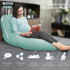 MOON PARK pillow in bed with user demonstrates full-body support for various sleeping positions.