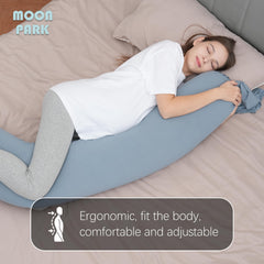 MOON PARK ergonomic full-body pillow supports head, back, and belly for proper alignment.