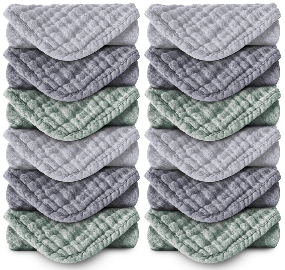MOON PARK washcloths pack 12x12 inches, ultra-soft muslin for gentle baby cleansing.