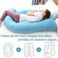Moon Pine pregnancy pillow demonstrates side-sleep support reducing tossing.
