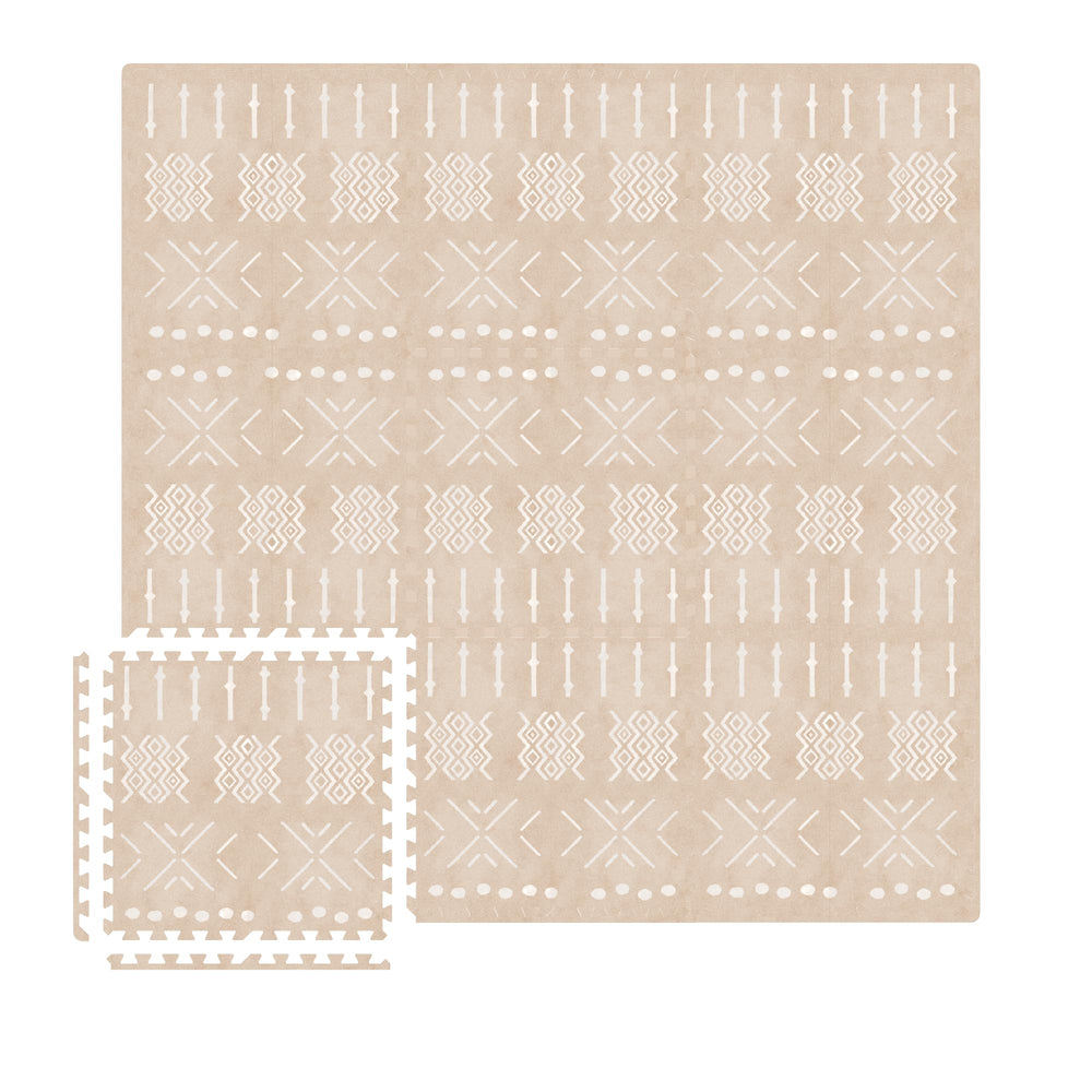 Moon Walkers boho baby play mat tiles beige aztec provide soft tummy-time surface.