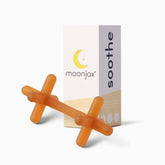 Moonjax teether safe-odorless close-up shows safe materials for soothing gums.