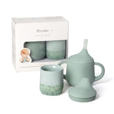 Moonkie baby training cup set packaging in mint, showcasing a gift-ready design.