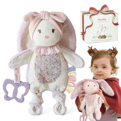 Moonkie Bunny Lovey in soft minky velour offers soothing newborn cuddles.