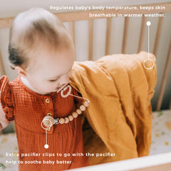 Moonkie muslin swaddle blanket breathable fabric helps regulate baby temperature