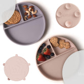 Moonkie suction-plate on table providing mess-free feeding for toddlers