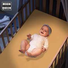 MOONQUEEN fitted crib sheet sized 28x52x8 for snug mattress fit.