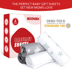 Moonsea bassinet sheets gray soft-touch fabric highlighted for baby comfort.