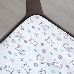 Moonsea bunny-pattern pack-and-play sheet adds nursery charm.