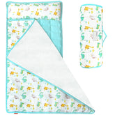 Moonsea nap mat with dinosaur-pattern highlights soft fleece for cozy preschool naps.