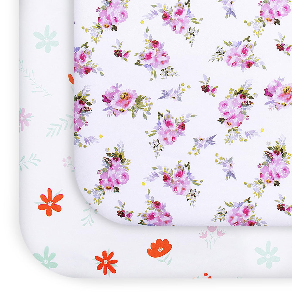 Moonsea Pack and Play Sheets Girl Red Floral close-up with bold floral pattern