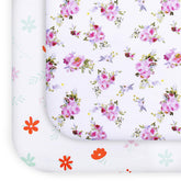 Moonsea Pack and Play Sheets Girl Red Floral close-up with bold floral pattern