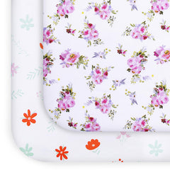Moonsea Pack and Play Sheets Girl Red Floral close-up with bold floral pattern