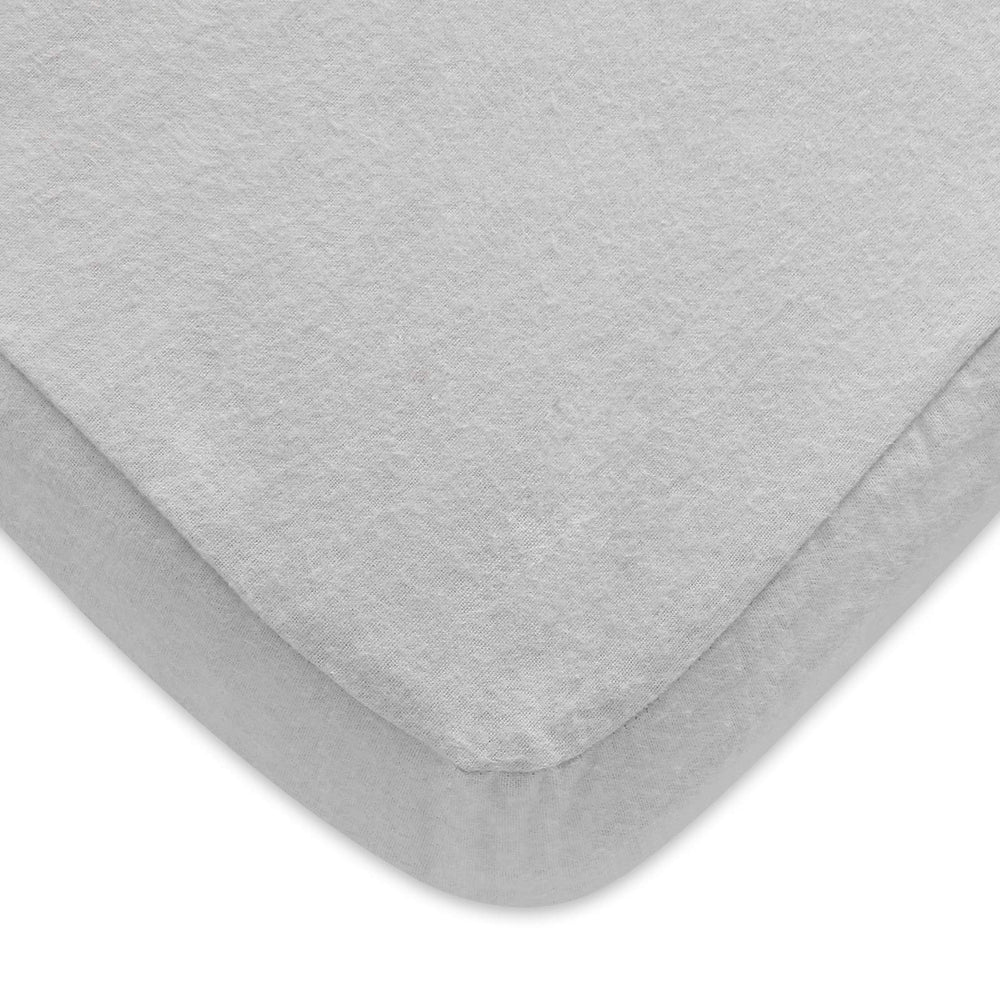 Moonsea pack n play fitted sheet grey close-up showing ultra soft cotton flannel for delicate baby skin