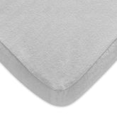 Moonsea pack n play fitted sheet grey close-up showing ultra soft cotton flannel for delicate baby skin