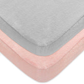 Moonsea pack-n-play sheets 2-pack in grey and pink, ultra-soft flannel for gentle sleep