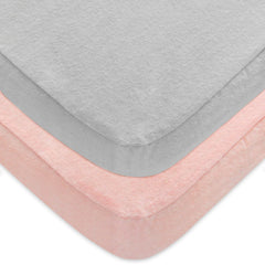 Moonsea pack-n-play sheets 2-pack in grey and pink, ultra-soft flannel for gentle sleep