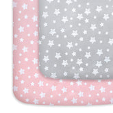 Moonsea pack n play sheets 2-pack folded in grey pink for soft breathable comfort