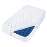 Moonsea toddler travel bed protector shows waterproof fit with hiccapop travel bed for leak defense.