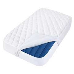 Moonsea toddler travel bed protector shows waterproof fit with hiccapop travel bed for leak defense.