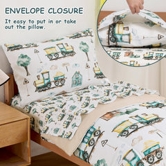 Mooreeke toddler bedding set flat sheet highlights breathable, smooth surface for kid-friendly comfort