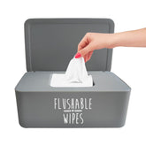 Moorfowl flushable wipes dispenser front view shows compact, stylish storage for quick, on-demand bathroom wipes.