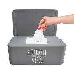 Moorfowl flushable wipes dispenser front view shows compact, stylish storage for quick, on-demand bathroom wipes.