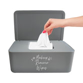 Moorfowl makeup remover wipes container – side view showing accessible, organized vanity solution.