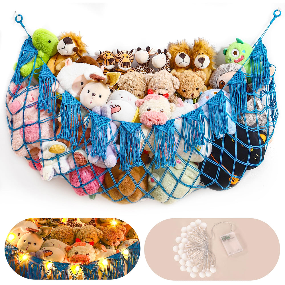 MORCCO stuffed animal hammock net on wall mounts keeps plush toys organized.