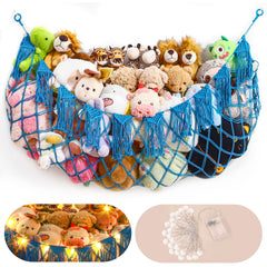 MORCCO stuffed animal hammock net on wall mounts keeps plush toys organized.