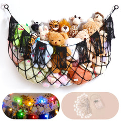 MORCCO wall-mounted plushie hammock setup for space-saving toy storage