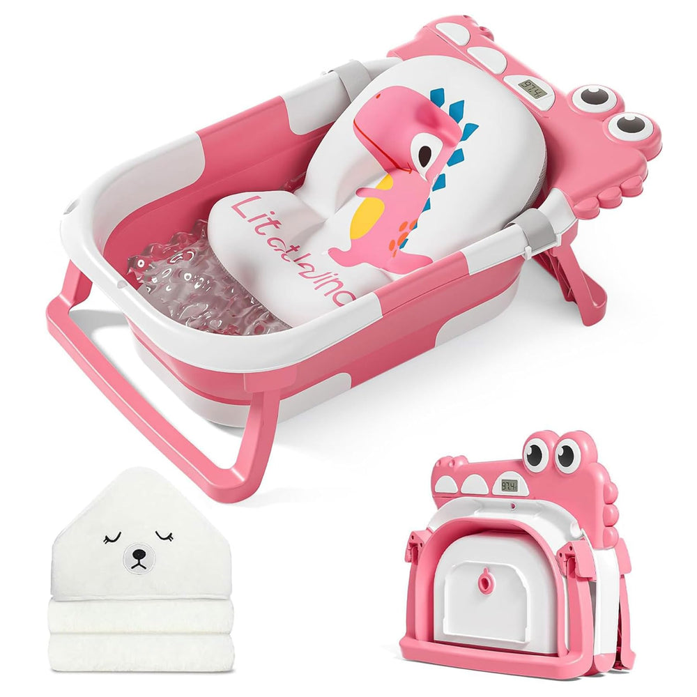 MoreFeel collapsible baby bathtub folded design saves space in tight bathrooms.