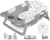 MoreFeel collapsible baby bathtub folded for compact storage and quick setup.